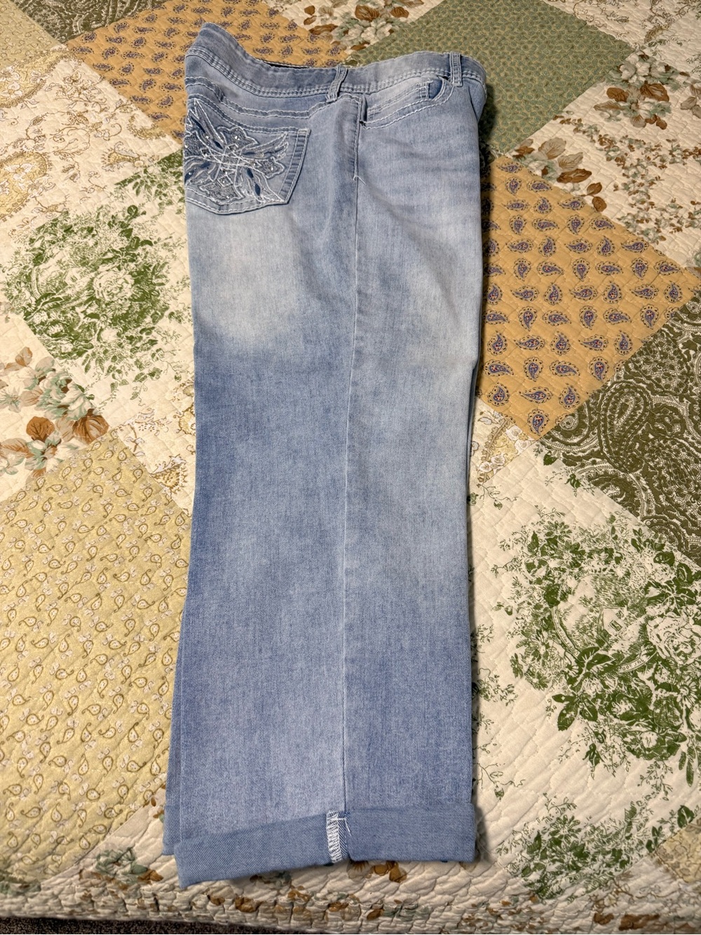 Apt. 9 Light Blue Wide Leg Embroidered Pocket Jeans